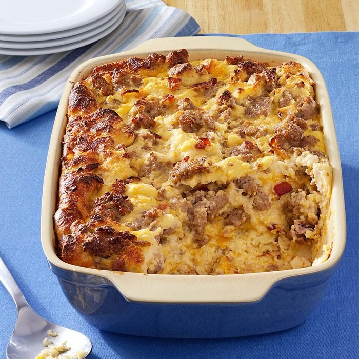 Caramelized Onion, Sweet Potato & Sausage Strata